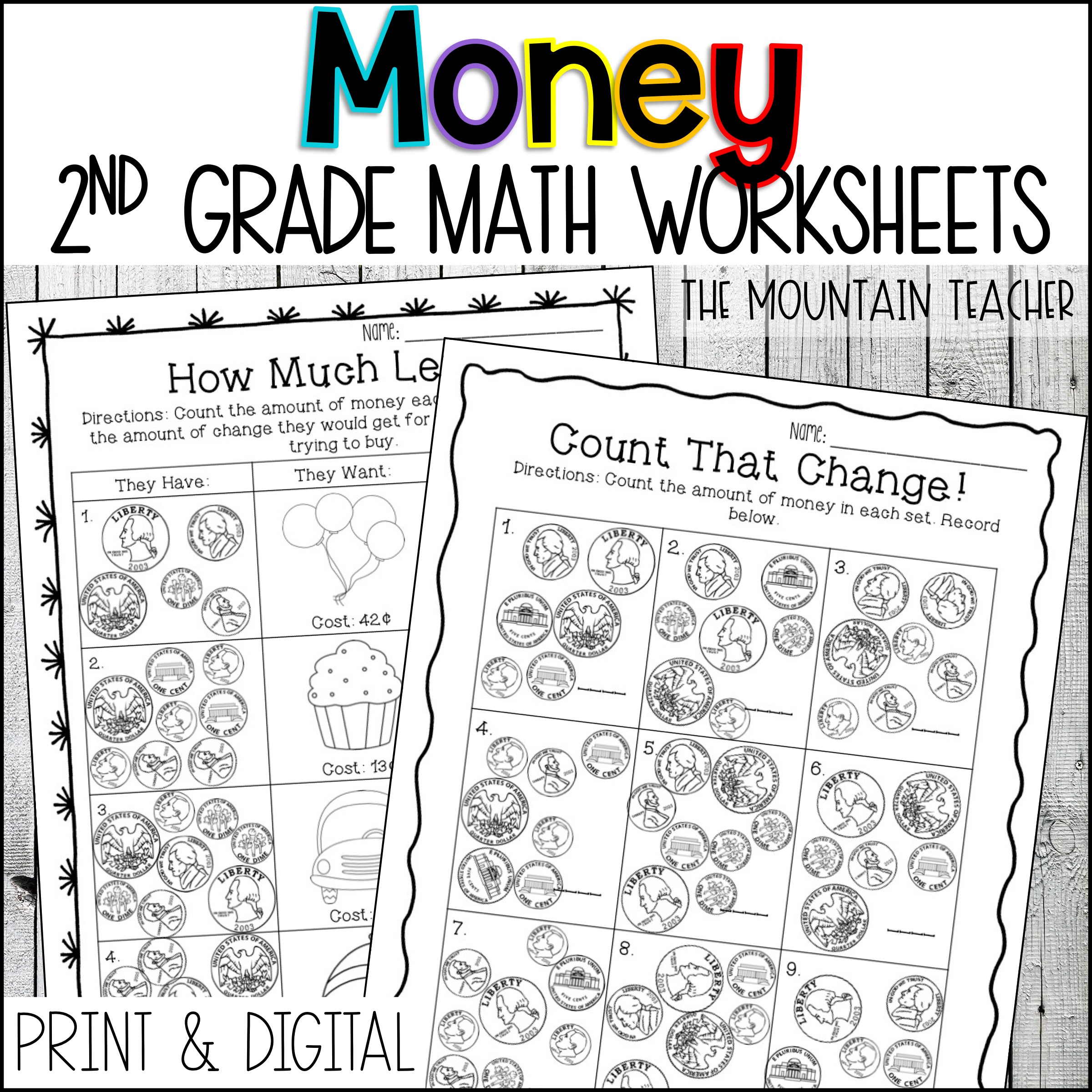 2nd Grade Money Worksheets Counting Coins Word Problems By The Mountain Teacher
