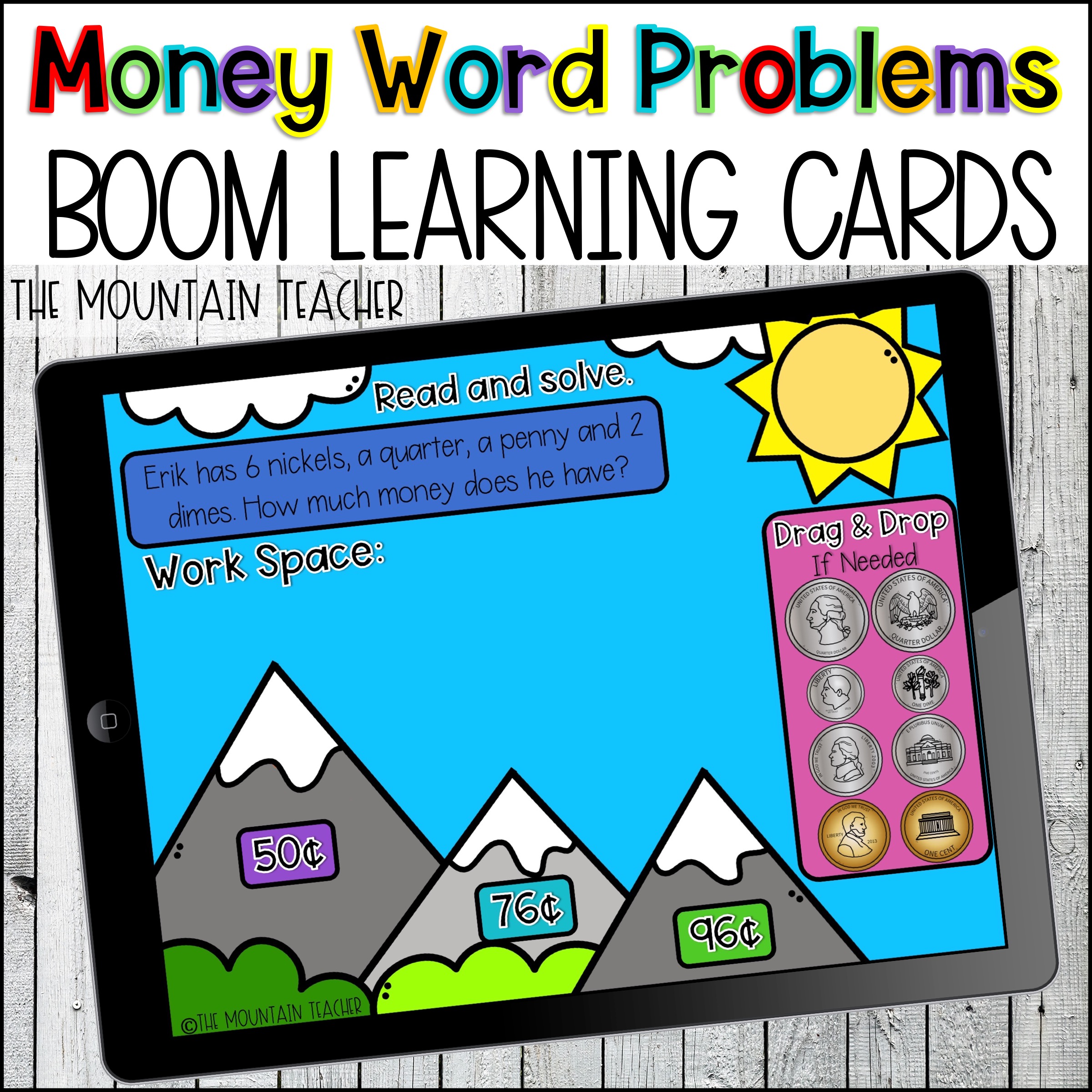 Counting Coins BOOM Learning Cards about Money By The Mountain Teacher