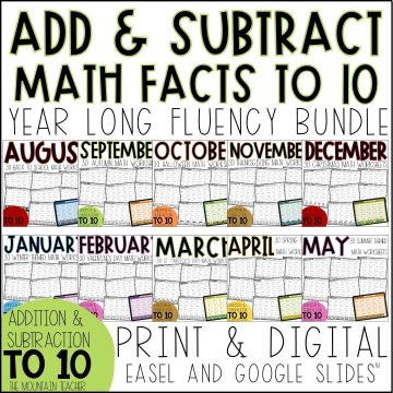 Addition and Subtraction Within 10 Worksheets YEAR LONG Daily Math Fact Fluency