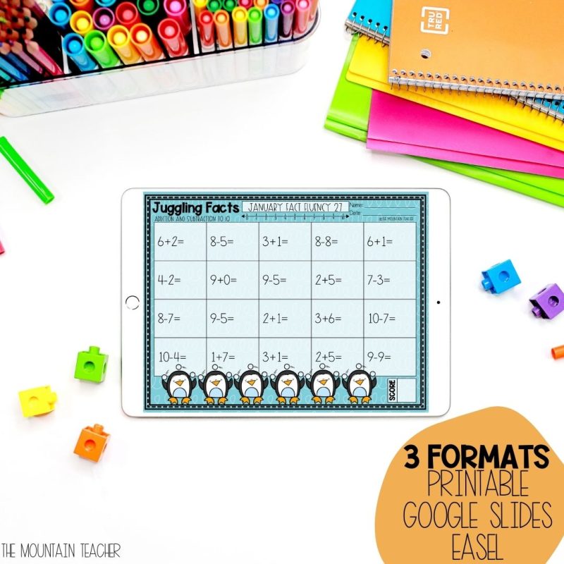 Addition and Subtraction Within 10 Worksheets YEAR LONG Daily Math Fact Fluency - available as a full color printable version, a black and white pdf or a google slides digital version