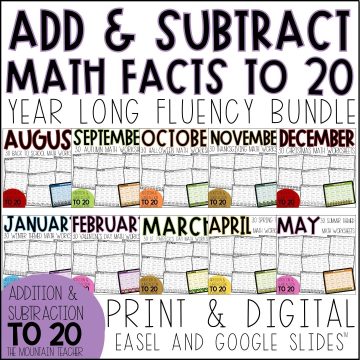Adding and Subtracting Up To 20 Worksheets | Daily Math Fact Fluency YEAR LONG