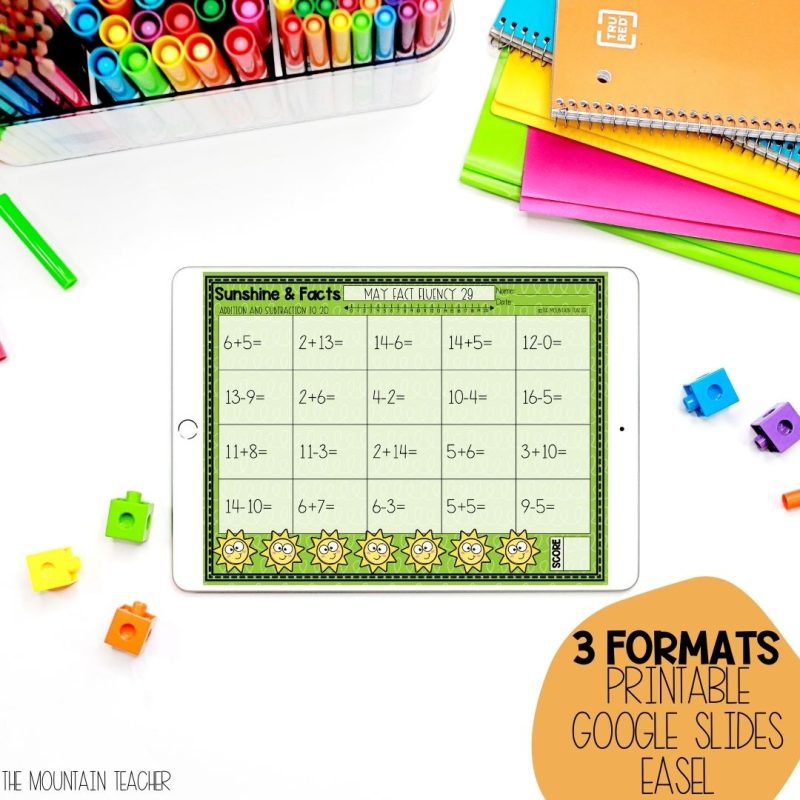 Adding and Subtracting Up To 20 Worksheets | Daily Math Fact Fluency YEAR LONG - 3 formats including color or black and white printable pdf or google slides digital version