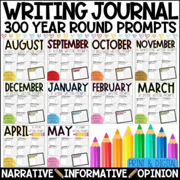 300 Daily Writing Prompts for a No Prep Printable and Digital Year Long Journal