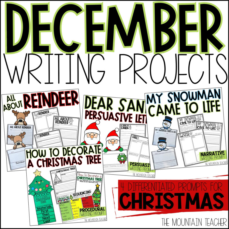 Christmas or December Creative Writing prompts for informative, narrative, opinion and how to writing
