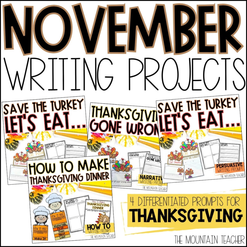 November or Thanksgiving Creative Writing prompts for informative, narrative, opinion and how to writing