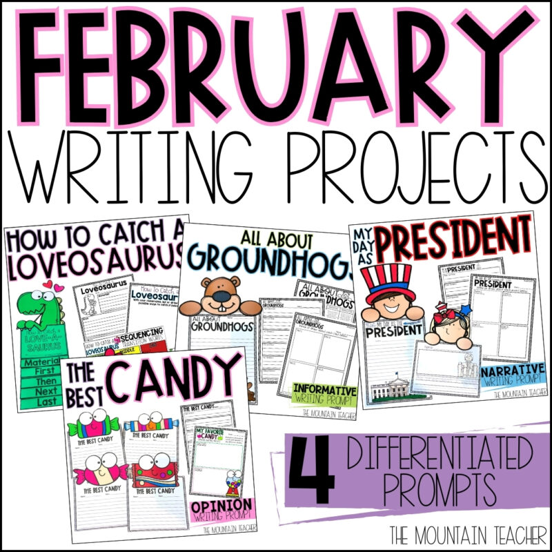 Valentine's Day Presidents' Day and Groundhog Day February Creative Writing prompts for informative, narrative, opinion and how to writing