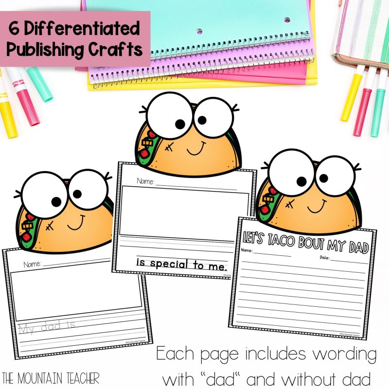 Fathers Day Craft or Card & End of Year Writing Prompt for Summer Bulletin Board - Fun Taco Writing Activities with Graphic Organizers and Templates