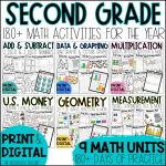 2nd Grade Math Worksheets PDF With 2 Digit and 3 Addition and Subtraction, Place Value, Data and Graphing, Multiplication, US Money, Geometry and Fractions, Measurement, Time, and Word Problems for Second Grade