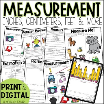 Measurement Worksheets and Activities for 1st, 2nd or 3rd Grade for Inches, Centimeters, Yards and Feet