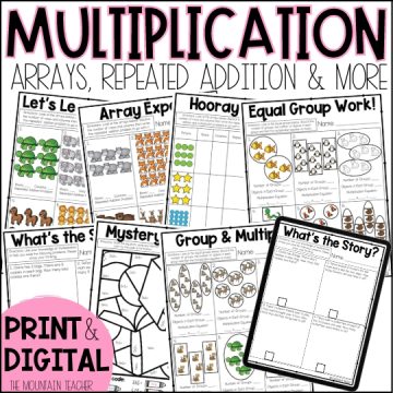 Multiplication Worksheets and Activities for 2nd or 3rd Grade including Arrays, Repeated Addition, Equal Groups and Word Problems