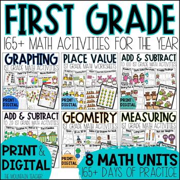 1st Grade Math Worksheets and Lessons - YEAR BUNDLE Print and Digital