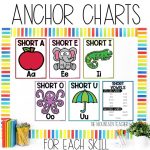 Short Vowel Review Worksheets, Activities & Games 2nd Grade Phonics or Spelling Anchor Charts for Short a, Short e, Short i, Short O and Short u, with spelling test