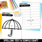 Short Vowel Review Worksheets, Activities & Games 2nd Grade Phonics or Spelling Spelling Test and Phonics Craft