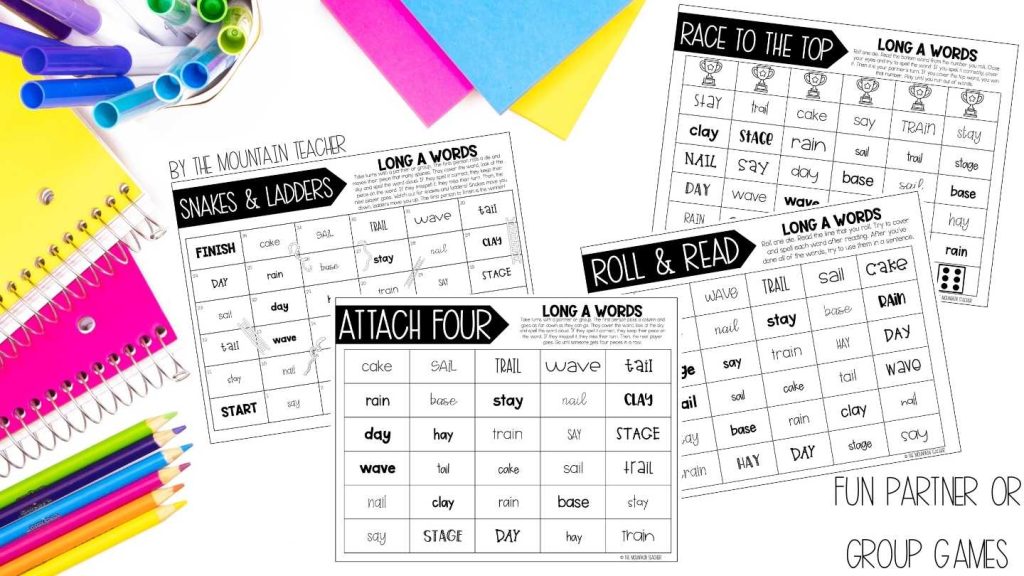 The Most Effective Long Vowel Activities for 2nd Grade - Partner Games for Fluency Practice, Spelling Practice or Decoding and Encoding Phonics