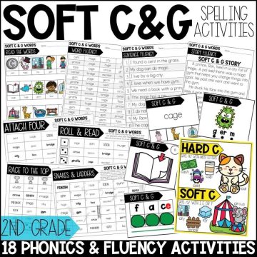 Soft C and G Worksheets, Activities & Games for 2nd Grade Phonics or Spelling