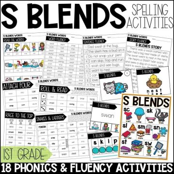 S Blends Worksheets, Games and Activities 1st Grade Phonics or Spelling Practice