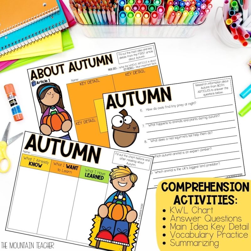 All About Autumn Webquest - Fall Reading Comprehension Activities and Writing Craft