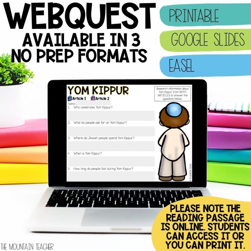 Yom Kippur Webquest and Reading Comprehension Activities with Writing Craft