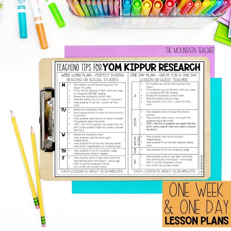 Yom Kippur Webquest and Reading Comprehension Activities with Writing Craft