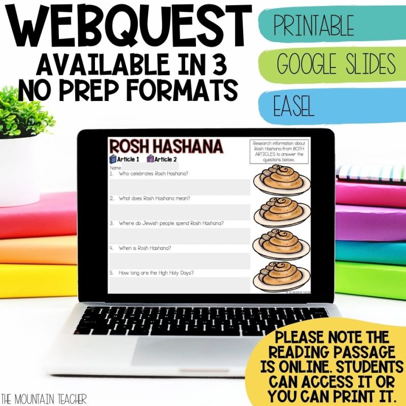 Rosh Hashanah Webquest with Reading Comprehension Activities and Writing Crafts
