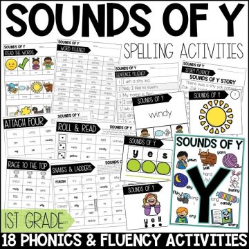 Sounds of Y Spelling Worksheets, Activities, Centers & Games - 1st Grade Phonics