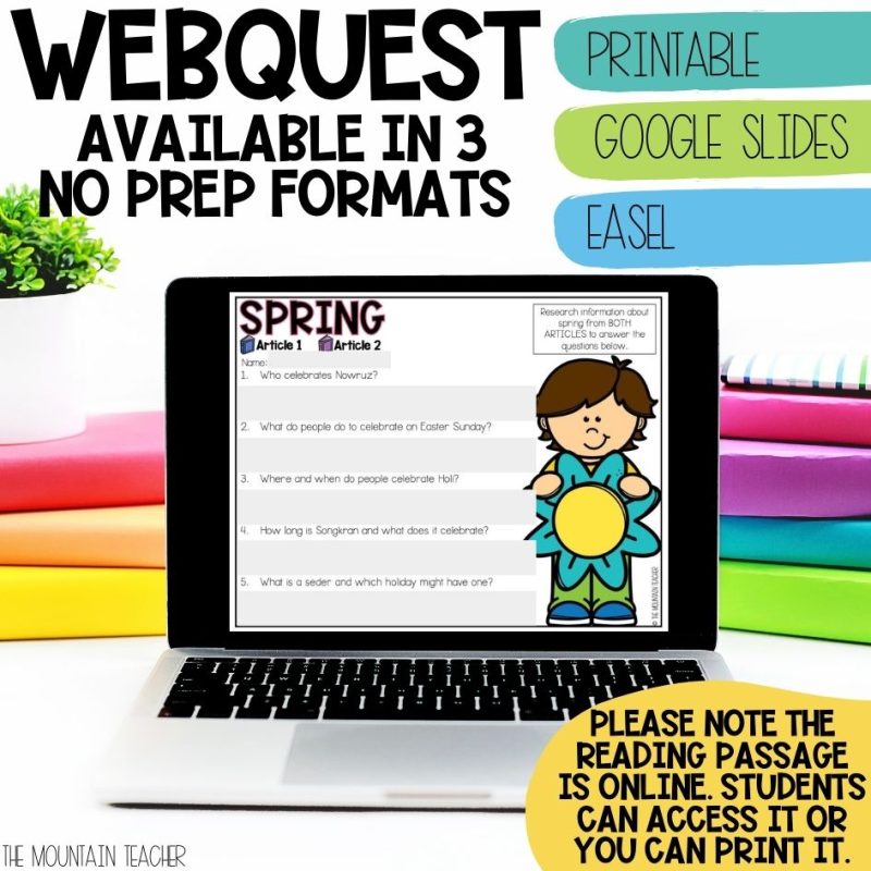 All About Spring Webquest with Reading Comprehension Activities and Writing Crafts