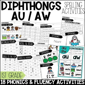 AU AW Diphthongs Word Work Worksheets & Activities 1st Grade Phonics or Spelling