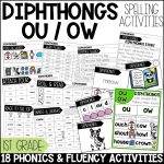 OU OW Diphthongs Word Work Worksheets & Activities 1st Grade Phonics or Spelling