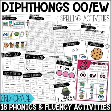 oo ew Diphthongs Worksheets, Spelling Activities and 2nd Grade Phonics Games