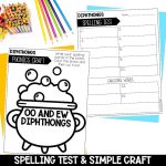 oo ew Diphthongs Worksheets, Spelling Activities and 2nd Grade Phonics Games Spelling Test Template and Easy Printable Phonics Craft