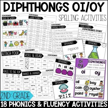 oi and oy Diphthongs Worksheets, Spelling Activities and 2nd Grade Phonics Games